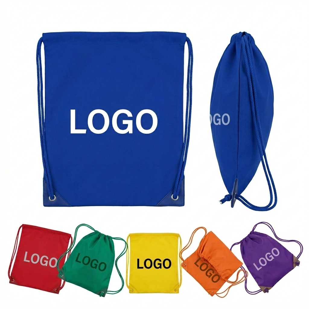 Durable Polyester Drawstring Backpack with Faux Leather Accents for Camping & Commuting