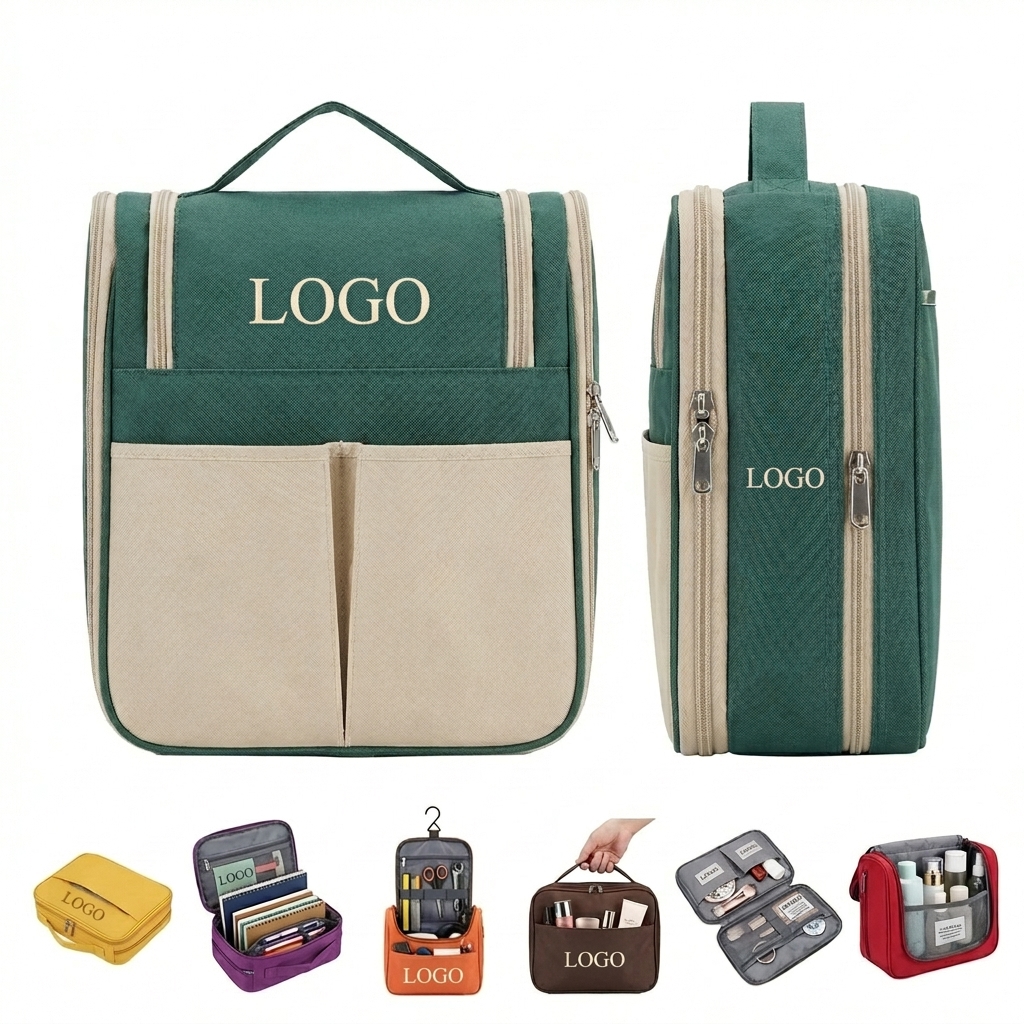 Sleek Dual-Zipper Travel Makeup Bag with Organized Compartments