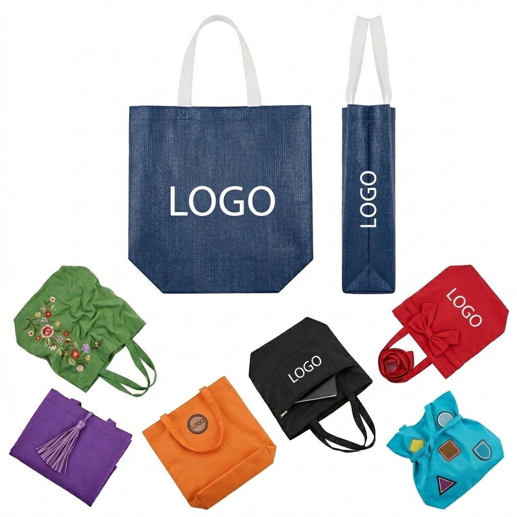 Assorted Decorative Fabric Shopping Bags with Embellishments