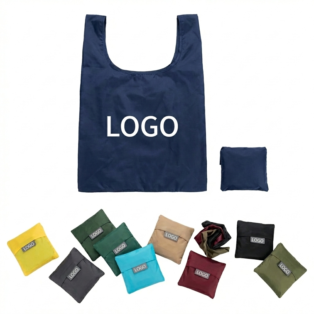Compact Foldable Polyester Shopping Tote Bag with Pouch