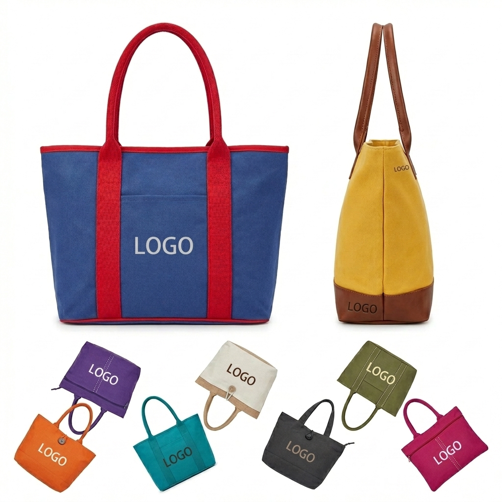 Multicolor Canvas Tote Bag with Water-Resistant Lining