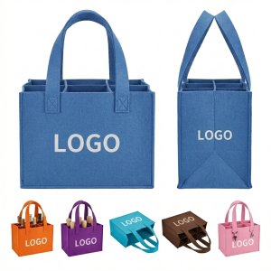 Felt 6-Bottle Wine Tote with Colorful Padded Slots